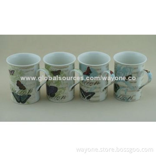 New Bone China Footed Mugs with Floral and Butterfly Design, Royal Shape, Ideal as Present/Food-safe